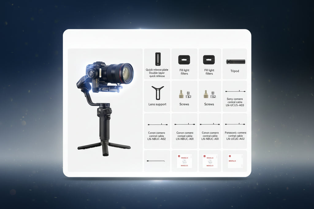 Weebill 3S Standard stabilizer with features listed on a red and white background