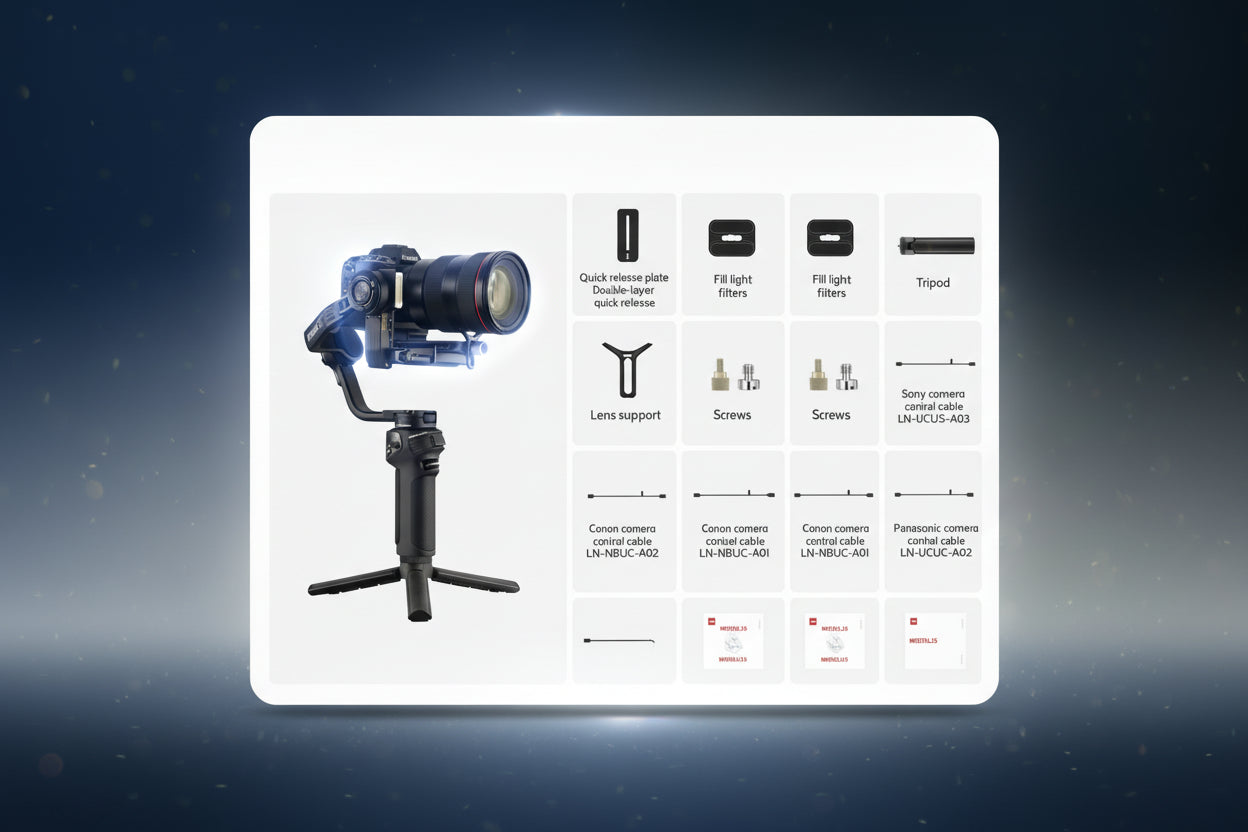 Weebill 3S Standard stabilizer with features listed on a red and white background